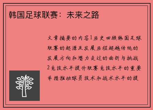 韩国足球联赛：未来之路